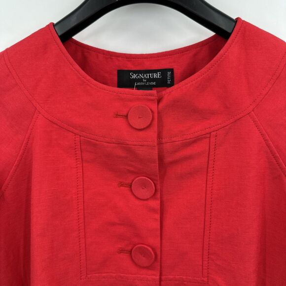 Larry Levine Skirt Suit 14p Red Linen Blend Short Sleeve Church Career NEW $200 - Picture 3 of 12